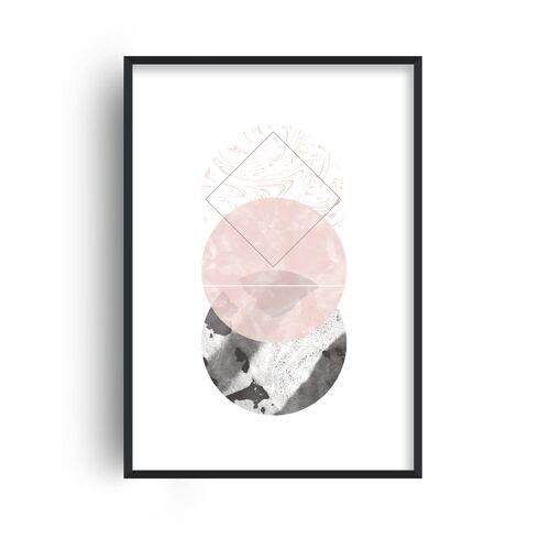 Marble Black and Pink Circles Abstract Print - A4 (21x29.7cm) - White Frame