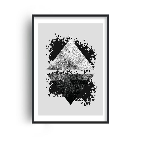 Graffiti Black and Grey Reflective Triangles Print - A4 (21x29.7cm) - Black Frame