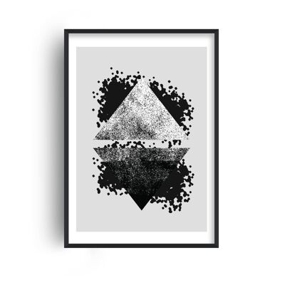 Graffiti Black and Grey Reflective Triangles Print - A4 (21x29.7cm) - White Frame
