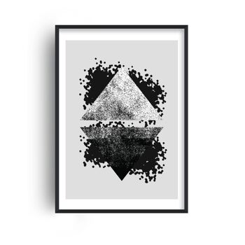 Imprimé Triangles Réfléchissants Noir et Gris Graffiti - 20x28 poucesx50x70cm - Cadre Noir 1
