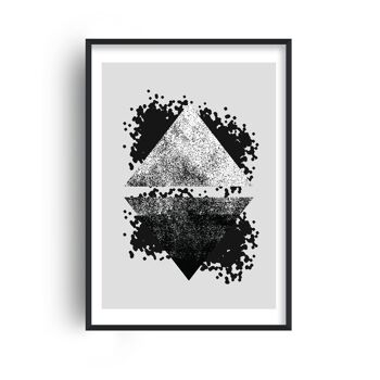 Imprimé Triangles Réfléchissants Graffiti Noir et Gris - 20x28 poucesx50x70cm - Cadre Blanc 1