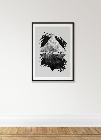 Imprimé Triangles Réfléchissants Graffiti Noir et Gris - 20x28 poucesx50x70cm - Cadre Blanc 2