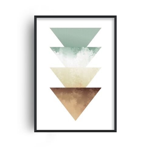 Green and Beige Watercolour Triangles Print - 30x40inches/75x100cm - Black Frame
