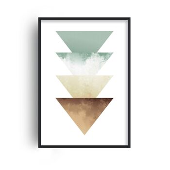 Imprimé Triangles Aquarelle Vert et Beige - 30x40 pouces/75x100cm - Cadre Noir 1