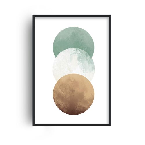 Green and Beige Watercolour Circles Print - A3 (29.7x42cm) - Black Frame