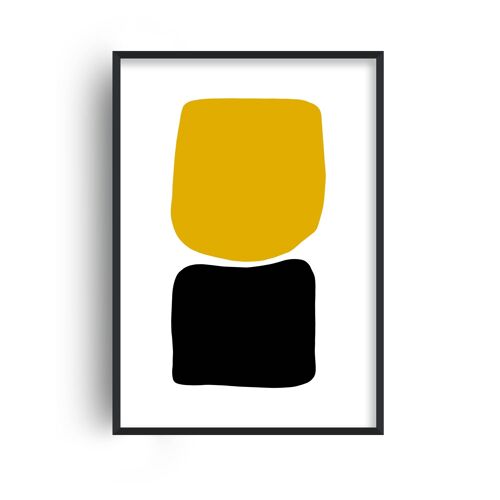 Hobbled Stones Mustard and Black Two Print - 30x40inches/75x100cm - Black Frame