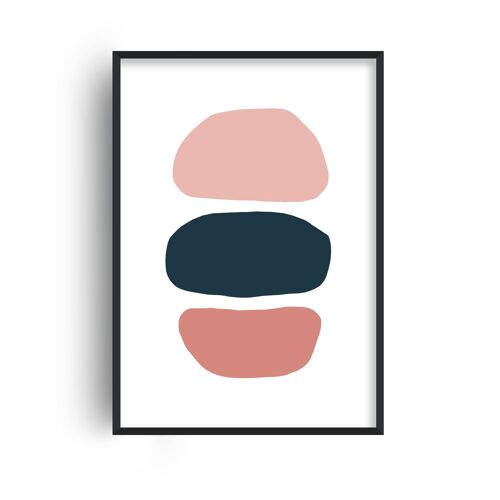 Hobbled Stones Pink and Navy Three Print - A4 (21x29.7cm) - White Frame