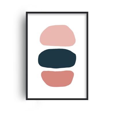 Hobbled Stones Pink and Navy Three Print - A3 (29.7x42cm) - Black Frame