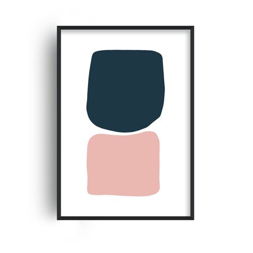 Hobbled Stones Pink and Navy Two Print - A3 (29.7x42cm) - Black Frame