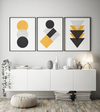 Impression de formes jaune carbone et noir - 30x40 pouces/75x100cm - Cadre blanc 3