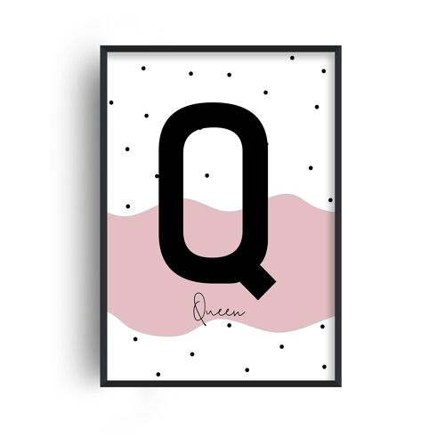 Personalised Name Polka Wave Pink Print - A2 (42x59.4cm) - Black Frame