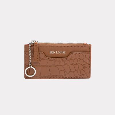 Porte-cartes Romy Cognac Silver pour femme en cuir pleine fleur