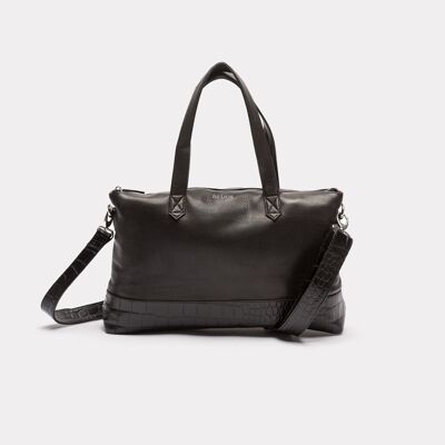 Liz Black Silver 15,6 '' Bolso para computadora portátil para mujer en cuero de plena flor