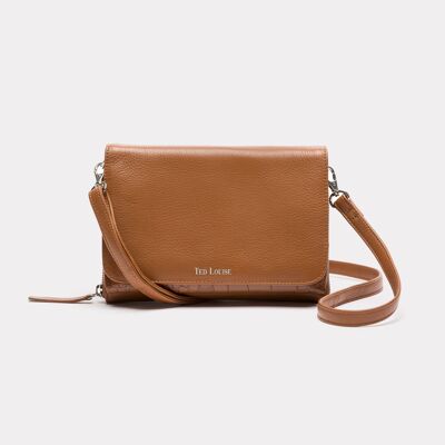 Lilou Cognac Silber Damen Crossbody Vollnarbenleder