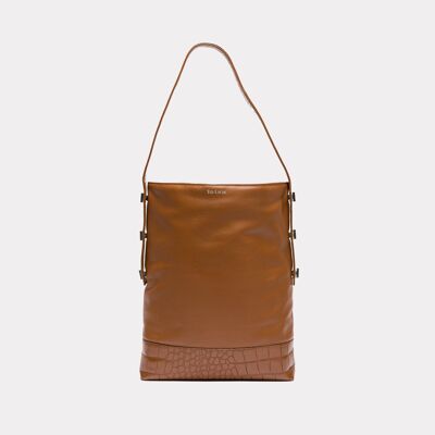 Ana Cognac Silver 15,6 inch Women's Laptop Bag Full Grain Leather