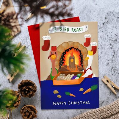 Cartolina di Natale Vegan/Veggie - 3 Uccelli Arrosto