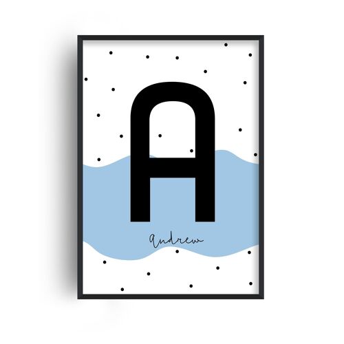 Personalised Name Polka Wave Blue Print - A2 (42x59.4cm) - Print Only
