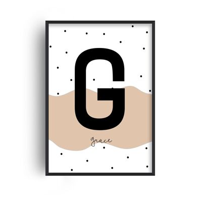 Personalised Name Polka Wave Beige Print - A4 (21x29.7cm) - Black Frame