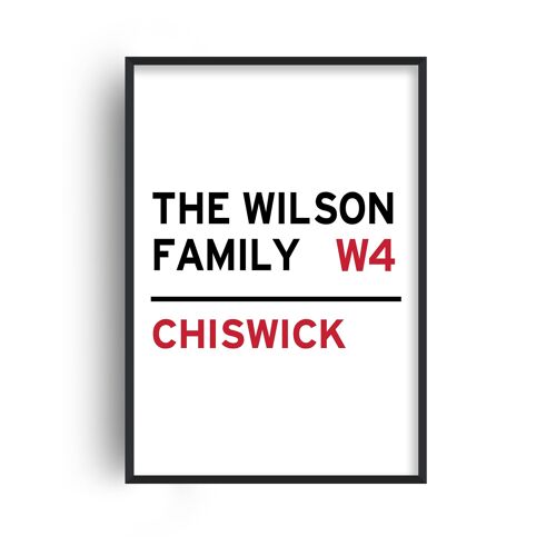 Personalised Family Name Postcode Portrait Print - A2 (42x59.4cm) - White Frame