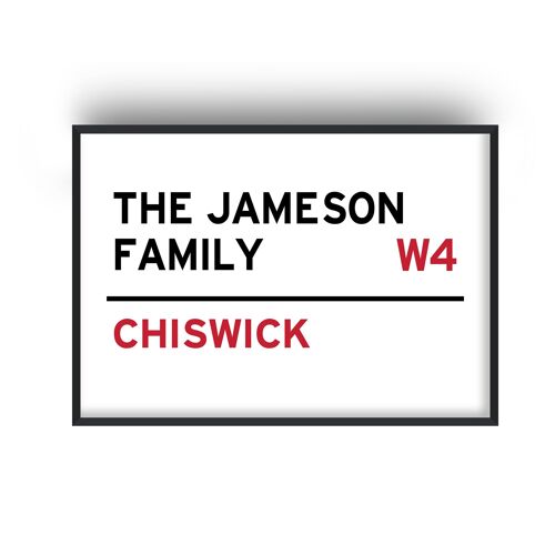 Personalised Family Name Postcode Landscape Print - A4 (21x29.7cm) - White Frame