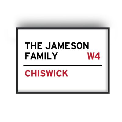 Personalised Family Name Postcode Landscape Print - A3 (29.7x42cm) - Black Frame