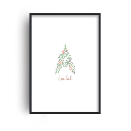 Personalised Floral Name Small Print - A4 (21x29.7cm) - White Frame