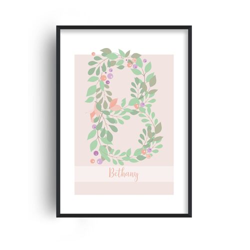 Personalised Floral Name Large Print - A4 (21x29.7cm) - White Frame
