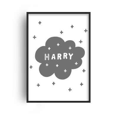 Personalised Name Super Scandi Cloud Grey Print - A4 (21x29.7cm) - White Frame