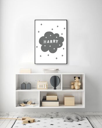 Nom Personnalisé Super Scandi Cloud Grey Print - 20x28inchesx50x70cm - Cadre Noir 2