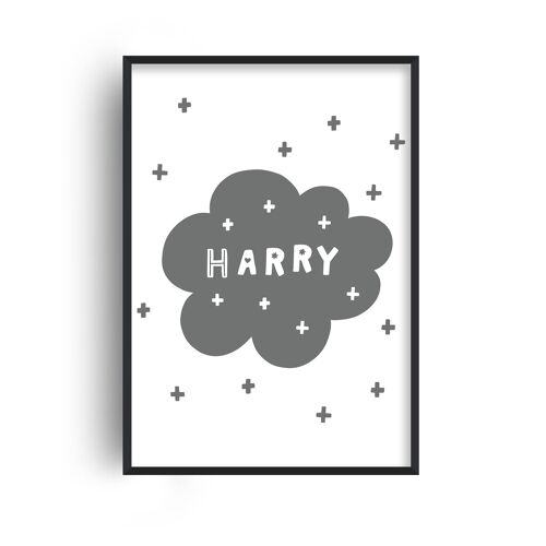 Personalised Name Super Scandi Cloud Grey Print - 30x40inches/75x100cm - White Frame