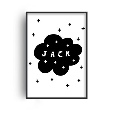 Personalised Name Super Scandi Cloud Black Print - A4 (21x29.7cm) - Black Frame