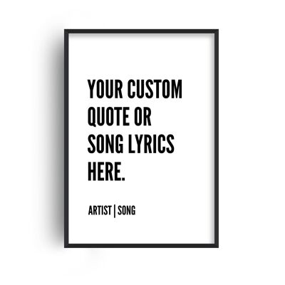 Personalised Modern Song Lyrics White Print - A2 (42x59.4cm) - Black Frame