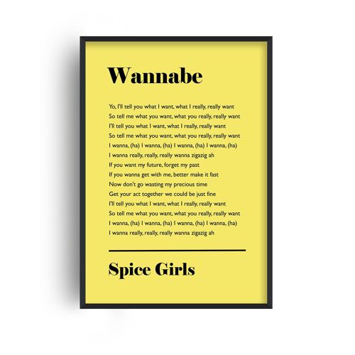 Personalised Favourite Song Lyrics Yellow Print - A4 (21x29.7cm) - Black Frame