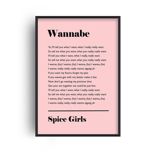Personalised Favourite Song Lyrics Pink Print - A4 (21x29.7cm) - Black Frame