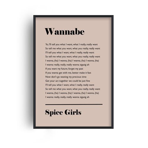 Personalised Favourite Song Lyrics Beige Print - A2 (42x59.4cm) - Black Frame