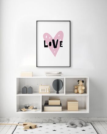 Love Heart Scandi Print - A3 (29,7x42cm) - Cadre Noir 2