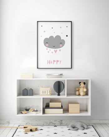 Happy Cloud Print - A3 (29,7x42cm) - Cadre Noir 2