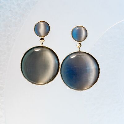 Ear studs, gold-plated, blue-gray (370.1)