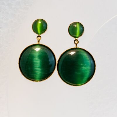 Orecchini a bottone, placcati in oro, verde smeraldo (370.8)
