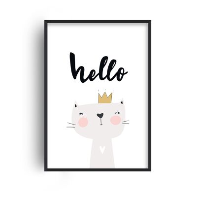 Hello Cat Print - 20x28inchesx50x70cm - White Frame