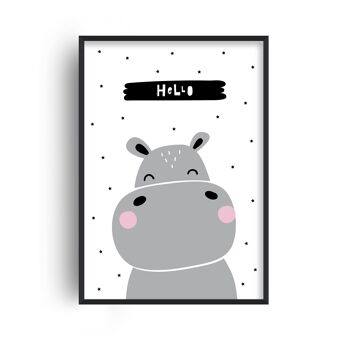 Hello Hippo Print - A4 (21x29,7cm) - Cadre noir 1