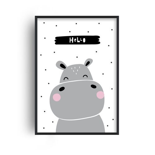 Hello Hippo Print - 20x28inchesx50x70cm - White Frame