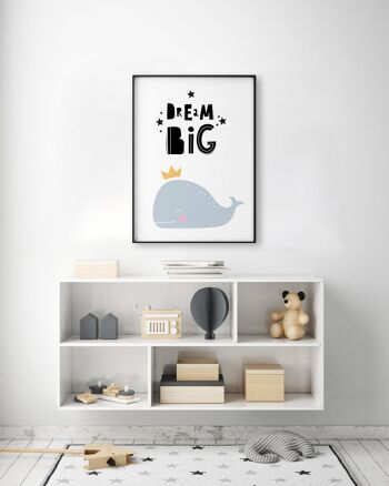 Dream Big Whale Print - 20x28inchesx50x70cm - Cadre Blanc 2