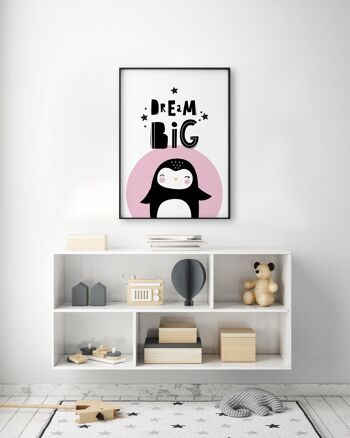 Dream Big Penguin Print - 30x40inches/75x100cm - Cadre Blanc 2