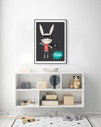 Superhero Bunny Print - 30x40inches/75x100cm - Cadre Noir 2