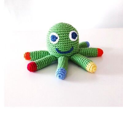Hochet pieuvre au crochet pour bébé - vert pomme
