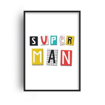 Impression de typographie Super Man - A3 (29,7x42cm) - Cadre noir 1
