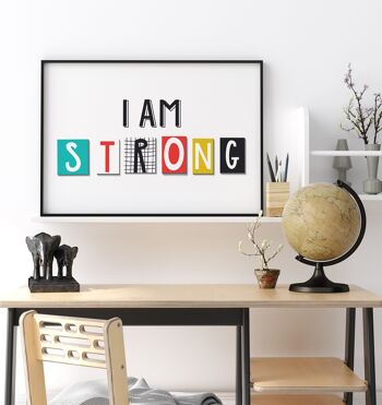 I Am Strong Typography Print - A3 (29,7x42cm) - Cadre blanc 2