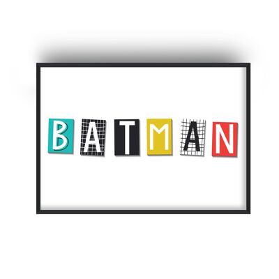 Batman Typography Print - A4 (21x29.7cm) - Black Frame