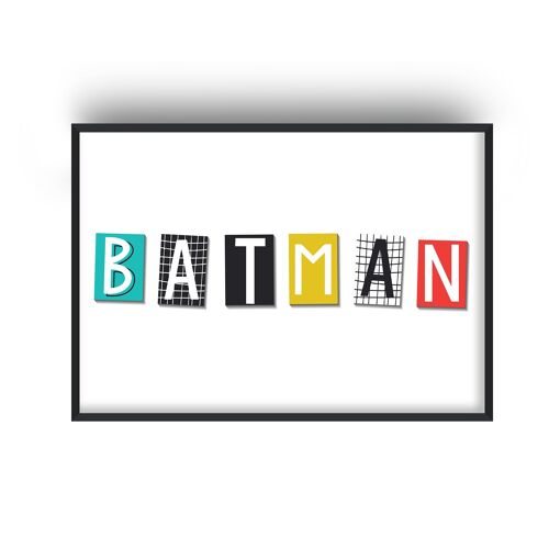 Batman Typography Print - 20x28inchesx50x70cm - Black Frame